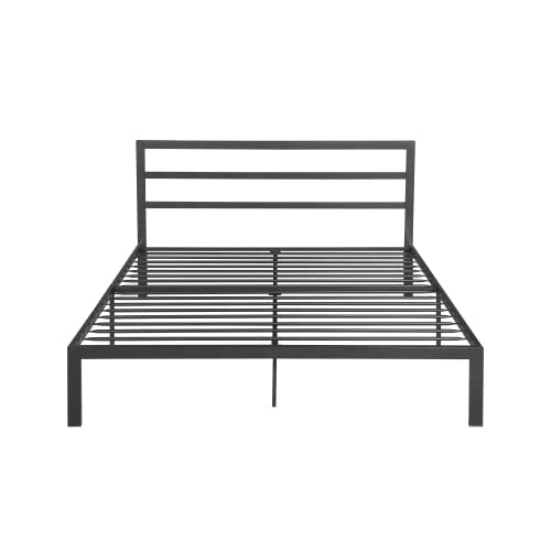 14 Inch Queen Size Black Metal Platform Bed with Spindle Headboard F2217