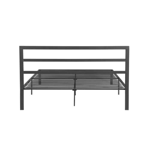 14 Inch Queen Size Black Metal Platform Bed with Spindle Headboard F2217