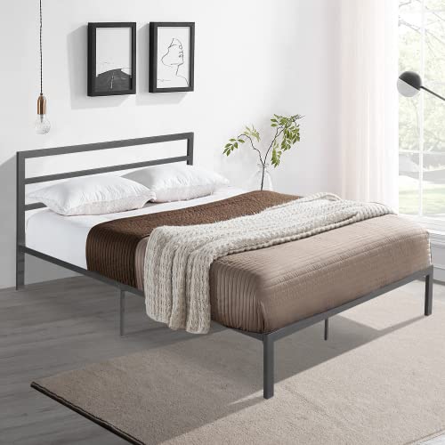 14 Inch Queen Size Black Metal Platform Bed with Spindle Headboard F2217