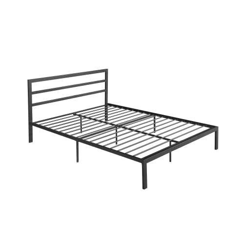 14 Inch Queen Size Black Metal Platform Bed with Spindle Headboard F2217