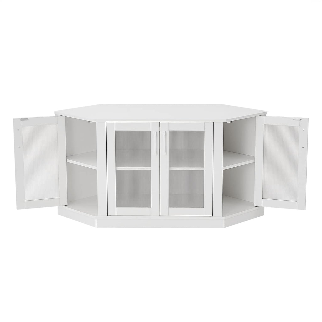 White 47 Inch Corner TV Stand with 4 Doors and Shelves O8835