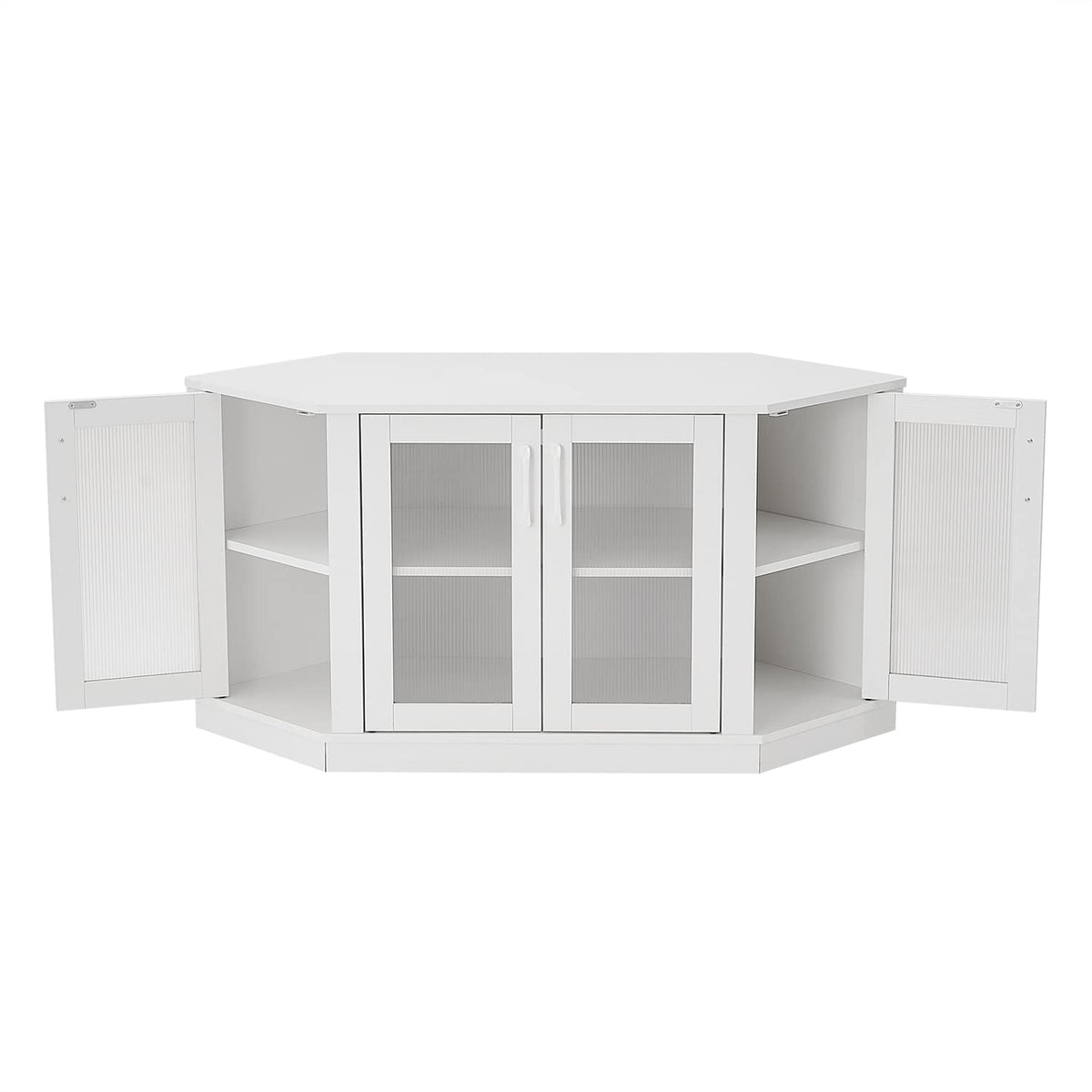 White 47 Inch Corner TV Stand with 4 Doors and Shelves O8835