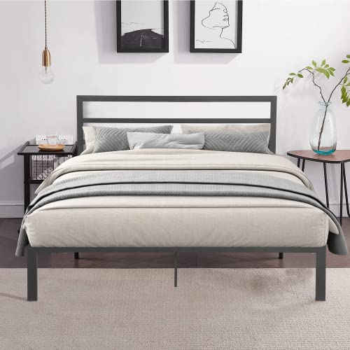 14 Inch Queen Size Black Metal Platform Bed with Spindle Headboard F2217