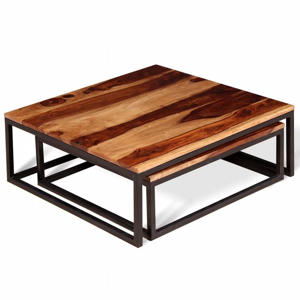 Brown Solid Sheesham Wood Nesting Table Set of 2 K510238
