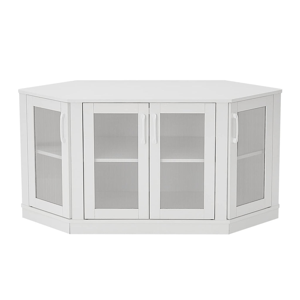 White 47 Inch Corner TV Stand with 4 Doors and Shelves O8835