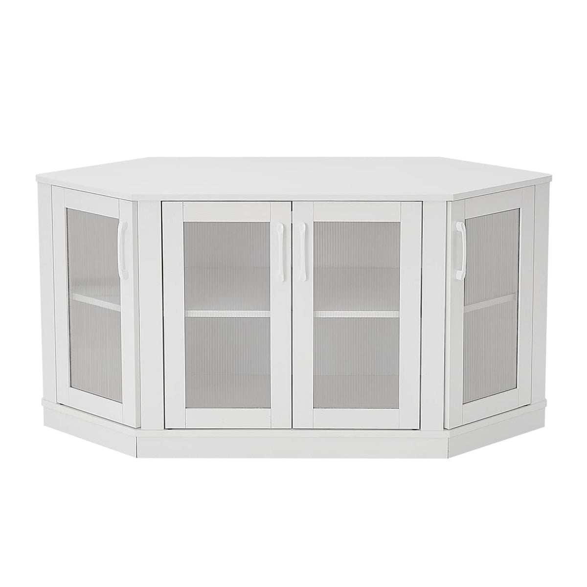 White 47 Inch Corner TV Stand with 4 Doors and Shelves O8835