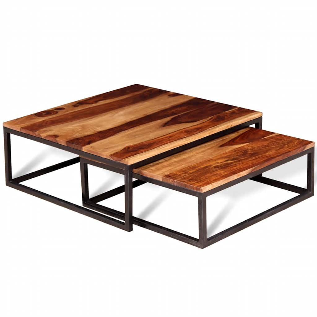 Brown Solid Sheesham Wood Nesting Table Set of 2 K510238