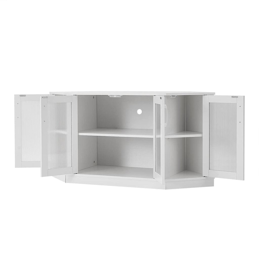 White 47 Inch Corner TV Stand with 4 Doors and Shelves O8835