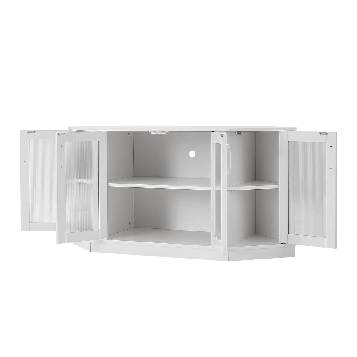White 47 Inch Corner TV Stand with 4 Doors and Shelves O8835