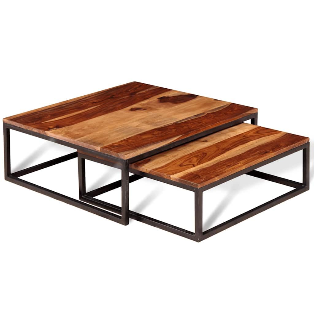Brown Solid Sheesham Wood Nesting Table Set of 2 K510238