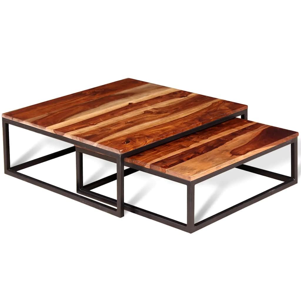 Brown Solid Sheesham Wood Nesting Table Set of 2 K510238