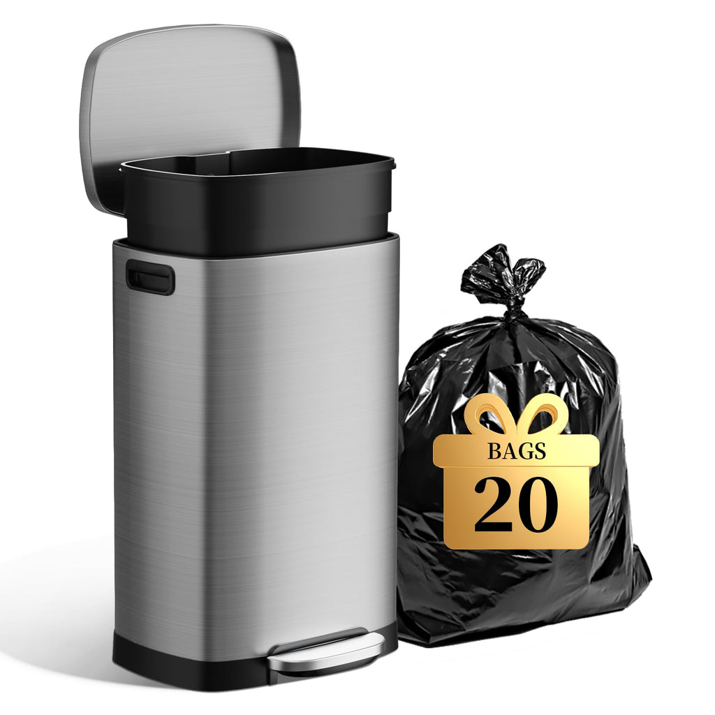13 Gallon Fingerprint Proof Stainless Steel Trash Can with Lid I712137