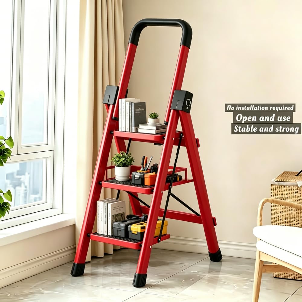 Heavy Sturdy Steel 4 Tier Step Stool with Handrail B4651
