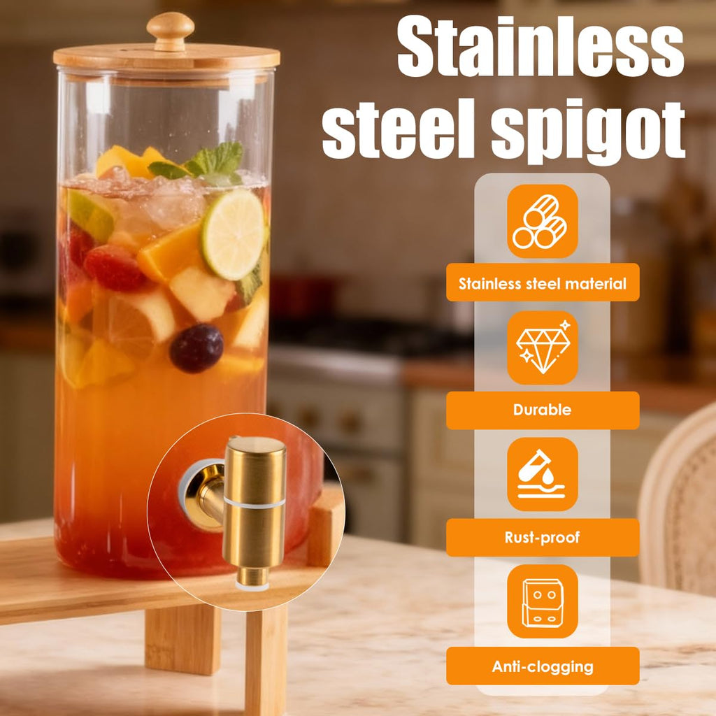 2 Gallon 2 Pack Glass Drink Dispenser with Wood Stand G969219