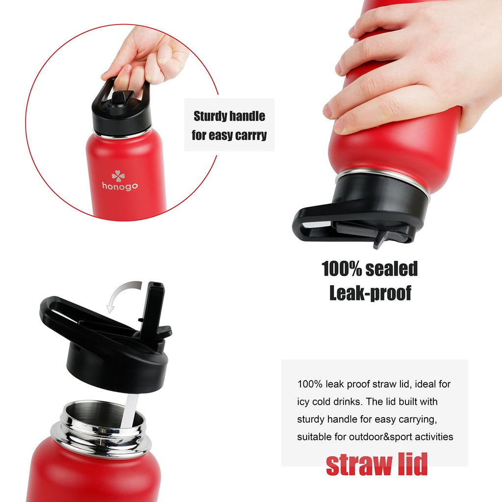 40 oz Double Wall Insulated Stainless Steel Water Bottle with Straw Lid U568657