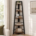 5-Tier Black Metal Wood Corner Bookshelf M839