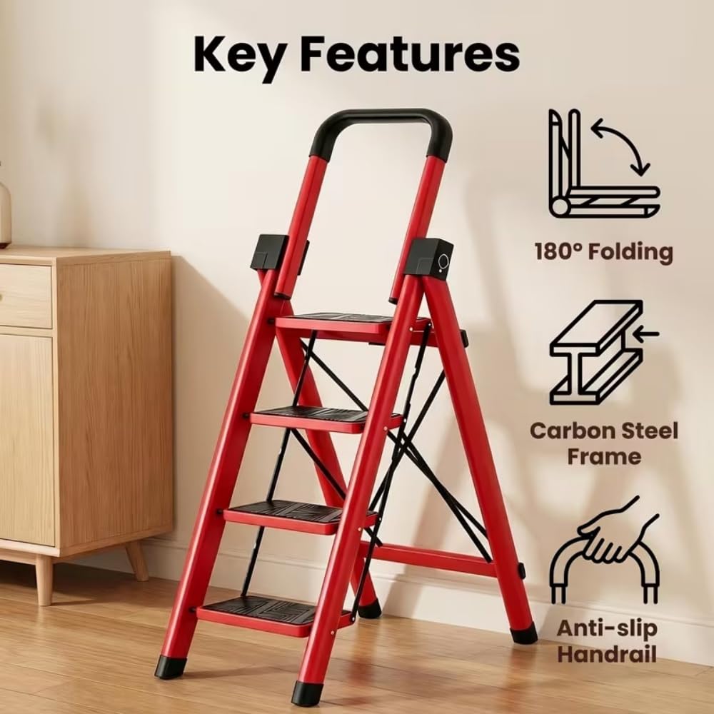 Heavy Sturdy Steel 4 Tier Step Stool with Handrail B4651
