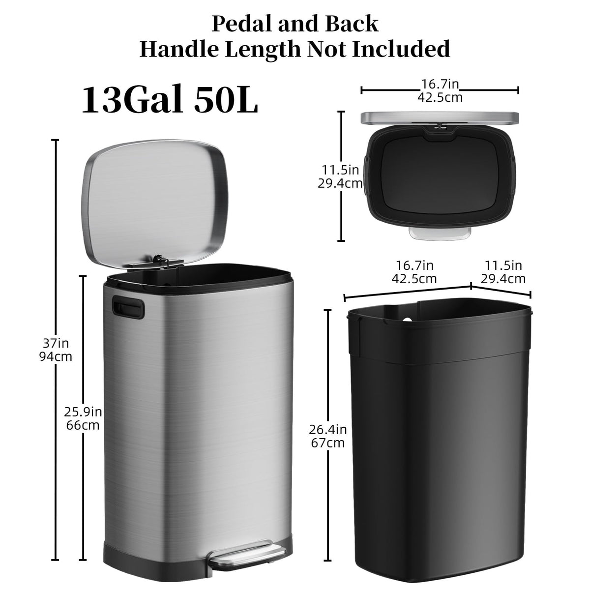 13 Gallon Fingerprint Proof Stainless Steel Trash Can with Lid I712137