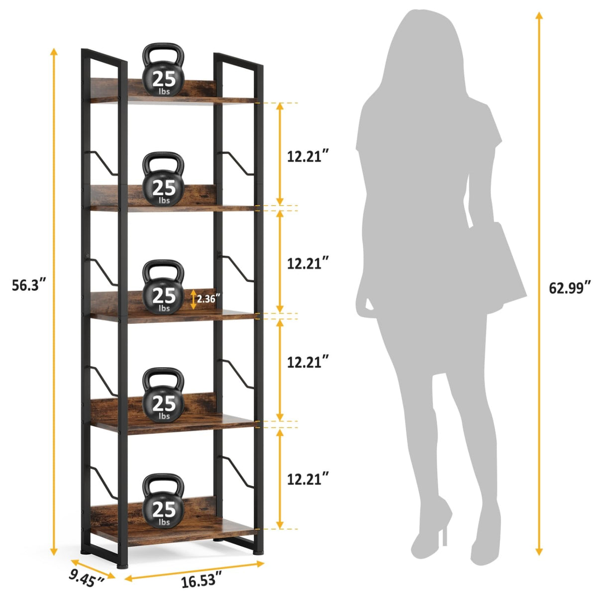 5 Tier Industrial Wood Bookshelf D84986