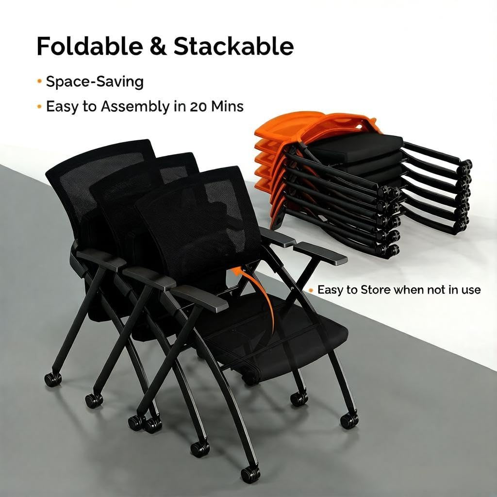 Orange Stackable Folding Office Chair with Wheels, 350lbs U499