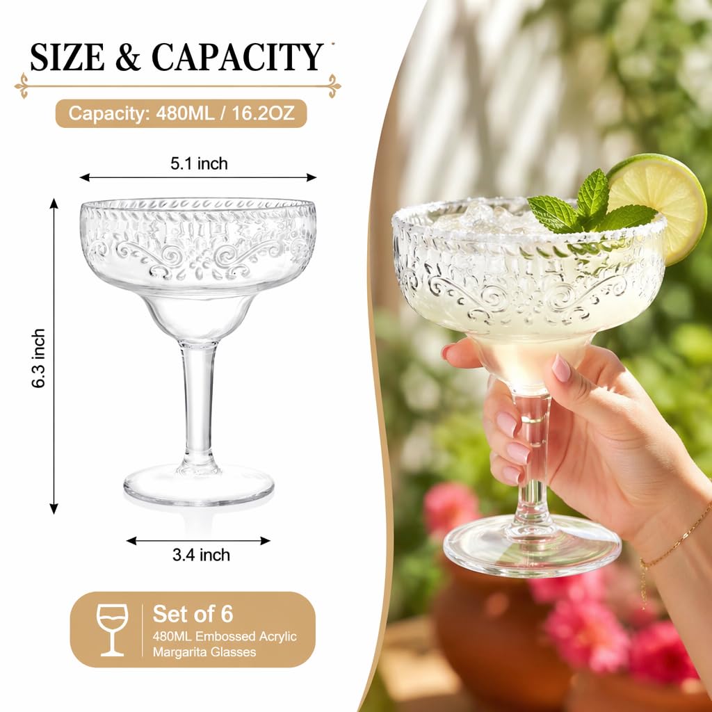 6 Pack 16oz Clear Acrylic Margarita Glasses R672