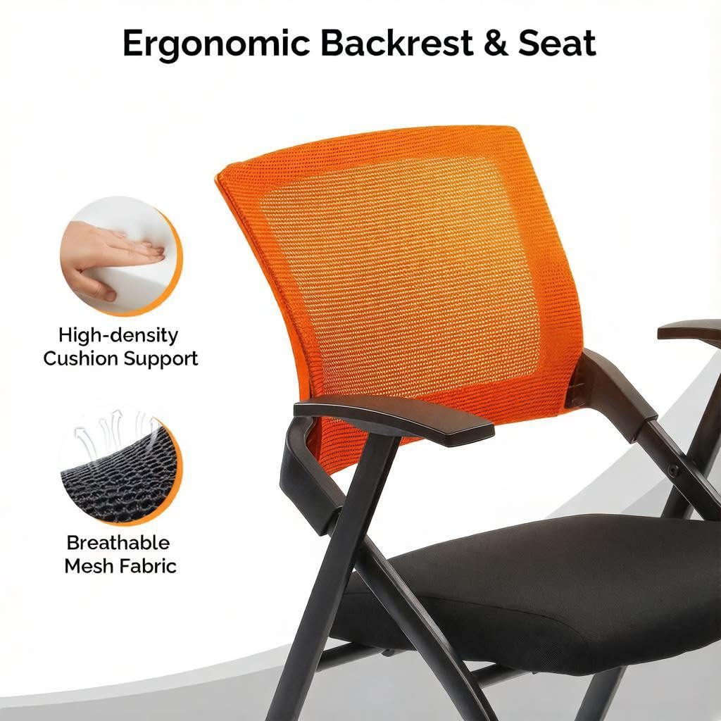 Orange Stackable Folding Office Chair with Wheels, 350lbs U499