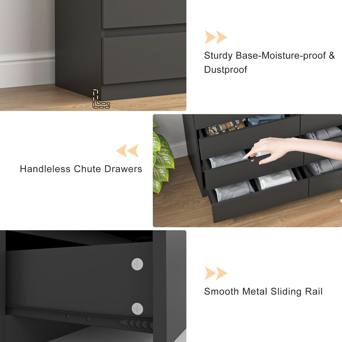 Black 8 Drawer Double Dresser B8491