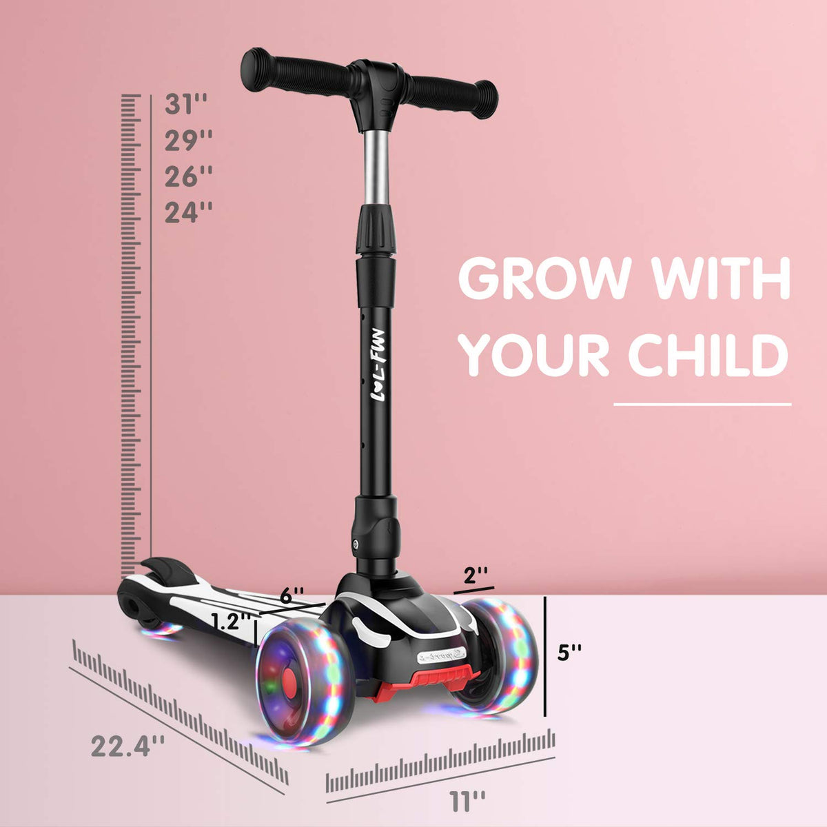 3 Wheels Scooter with Adjustable Height & LED Light J310544