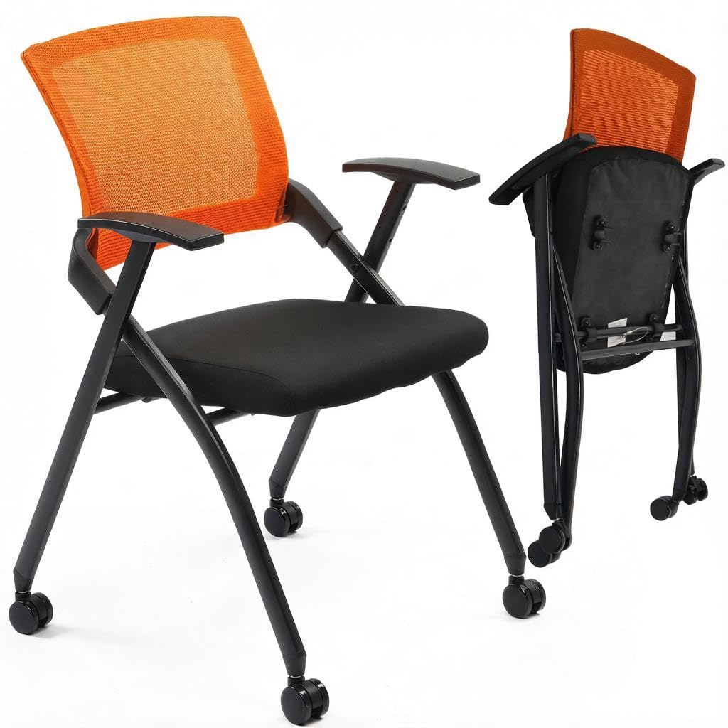 Orange Stackable Folding Office Chair with Wheels, 350lbs U499