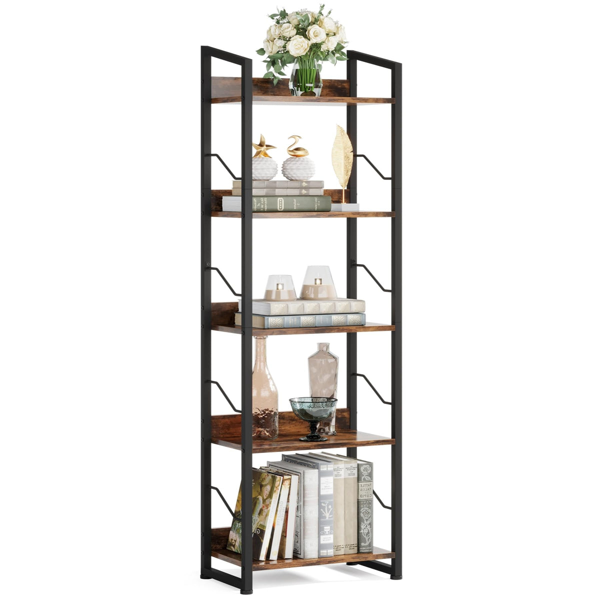 5 Tier Industrial Wood Bookshelf D84986