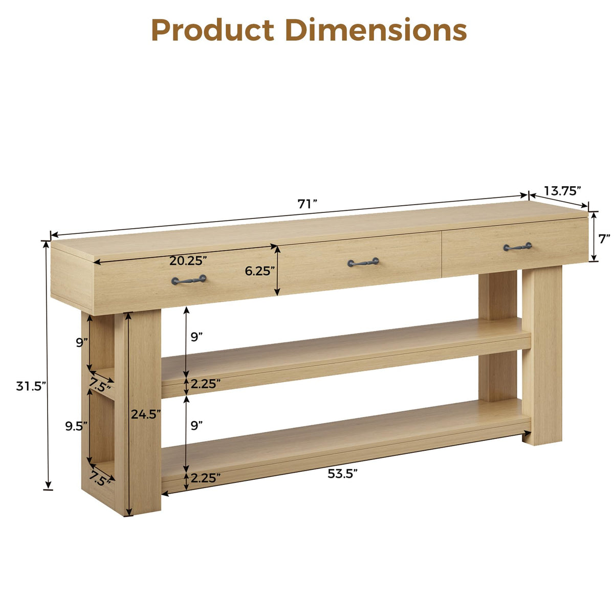 Oak Console Table with Drawers I690