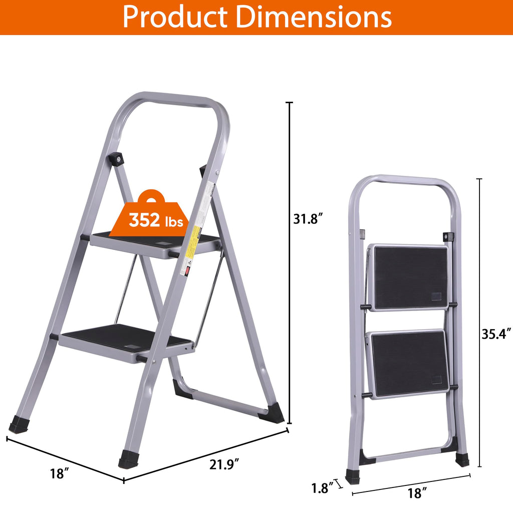 2 Step Folding Steel Step Stool with Handgrip S7936