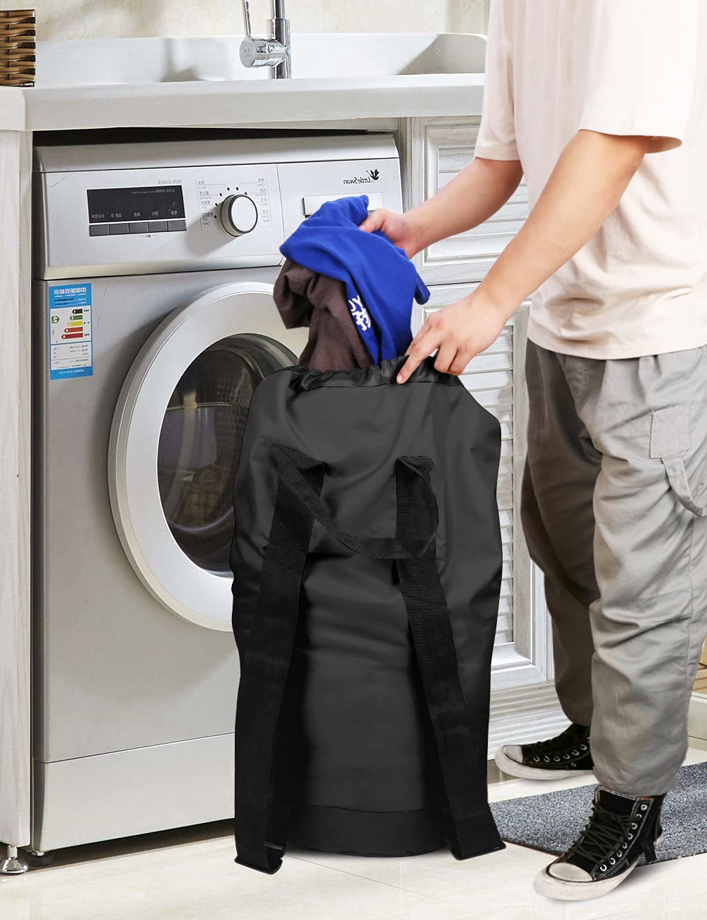 Black 115L Laundry Bag with Shoulder Straps G459385