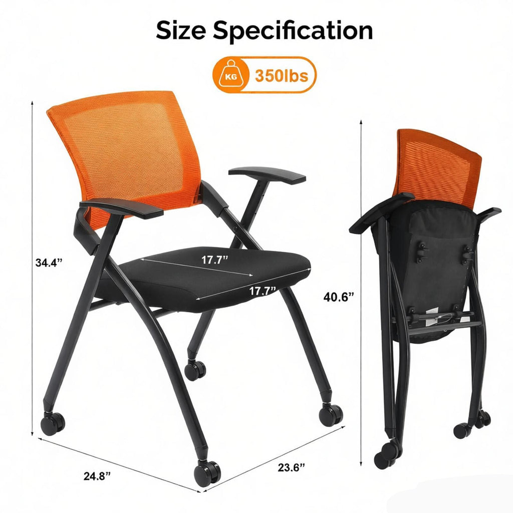 Orange Stackable Folding Office Chair with Wheels, 350lbs U499
