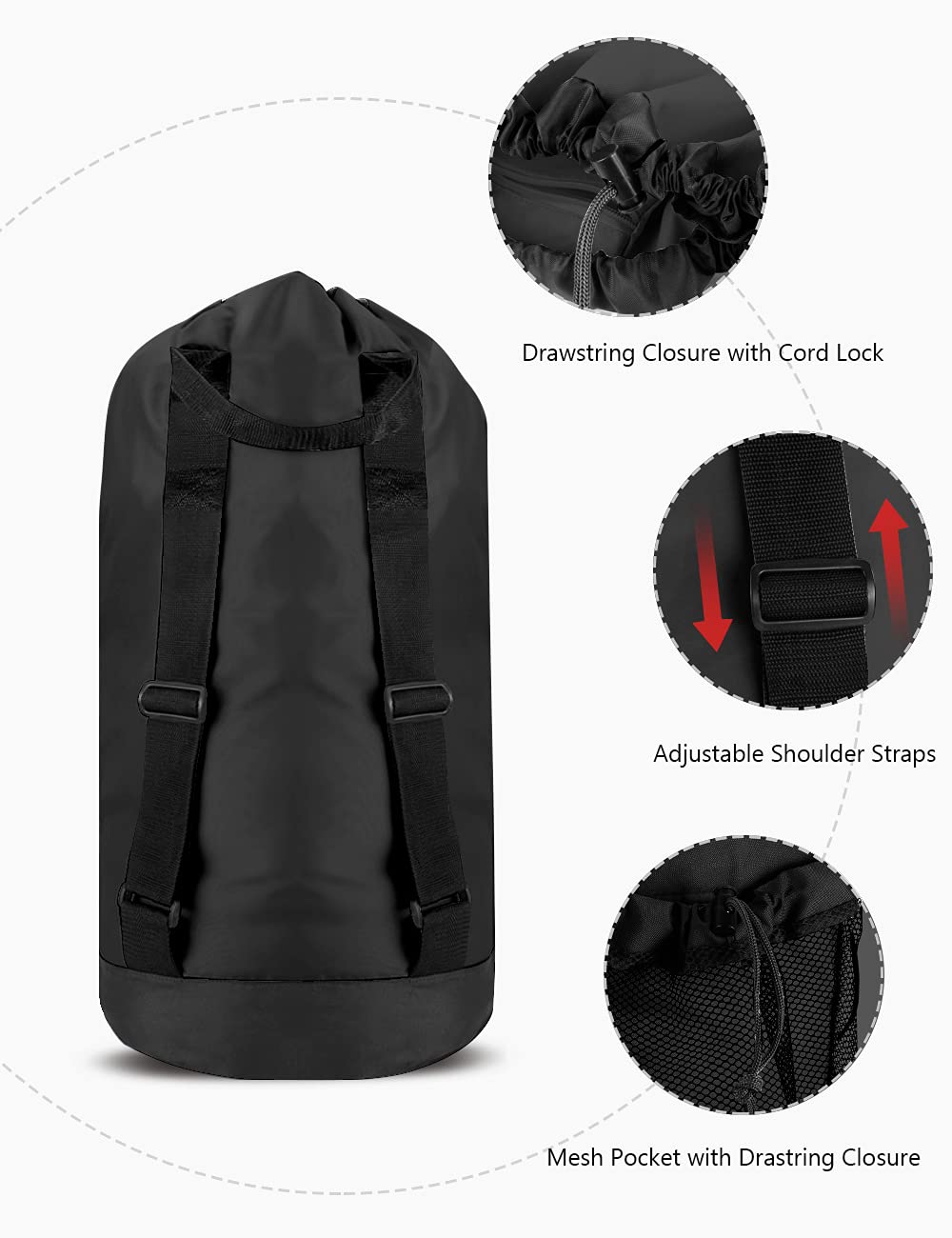 Black 115L Laundry Bag with Shoulder Straps G459385