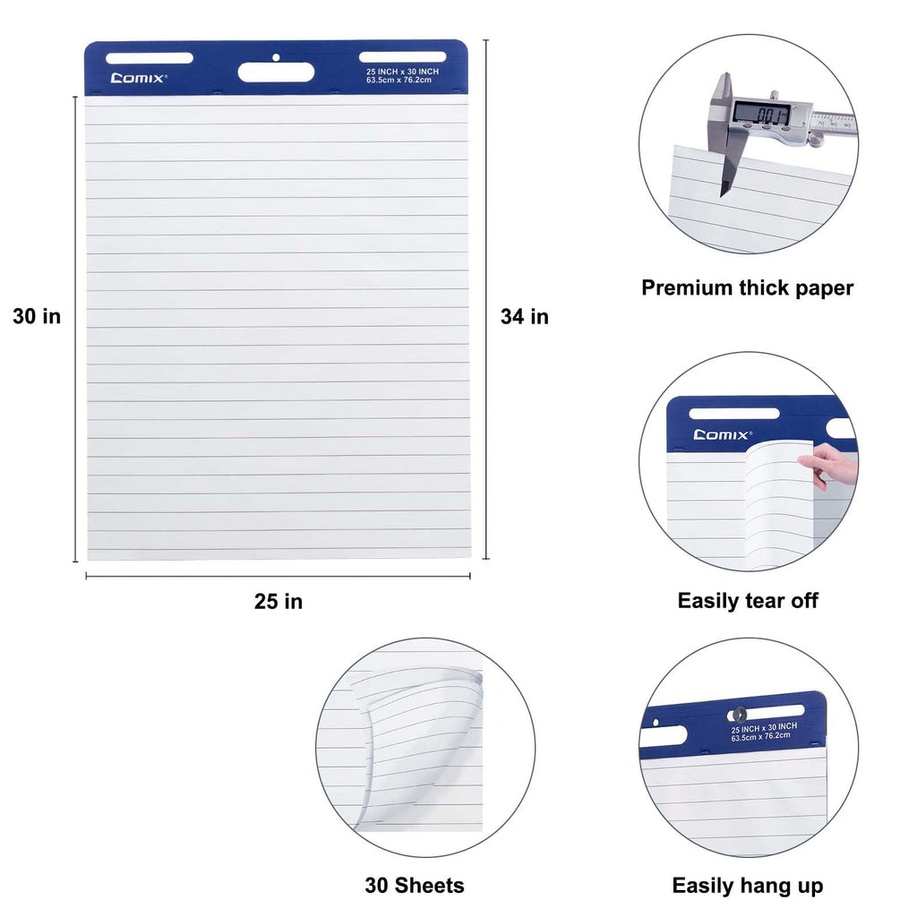 Lined Sticky Easel Pad, 25 x 30 In Flip Chart, 30 Sheets/Pad, 10 Pads I8750