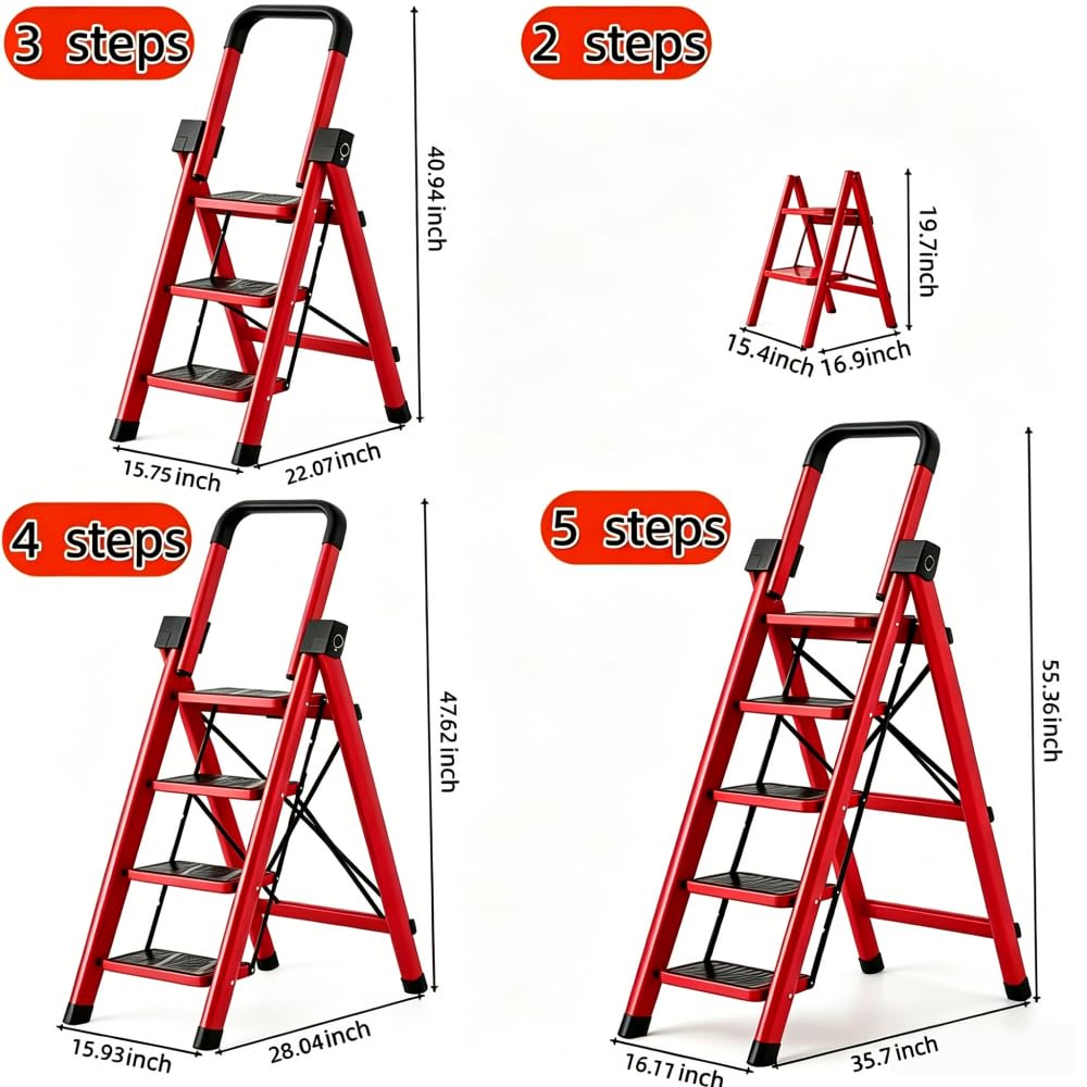 Heavy Sturdy Steel 4 Tier Step Stool with Handrail B4651