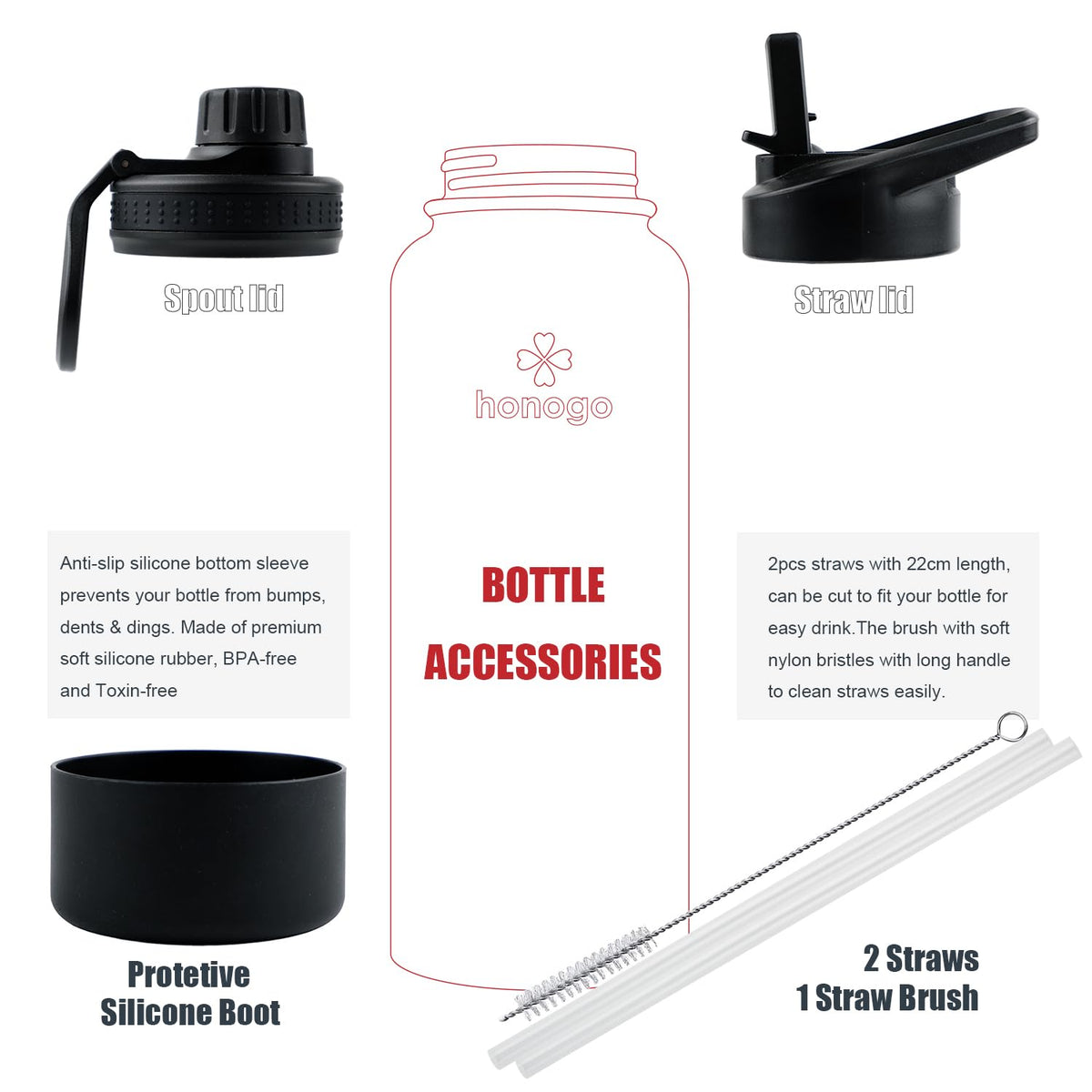 40 oz Double Wall Insulated Stainless Steel Water Bottle with Straw Lid U568657