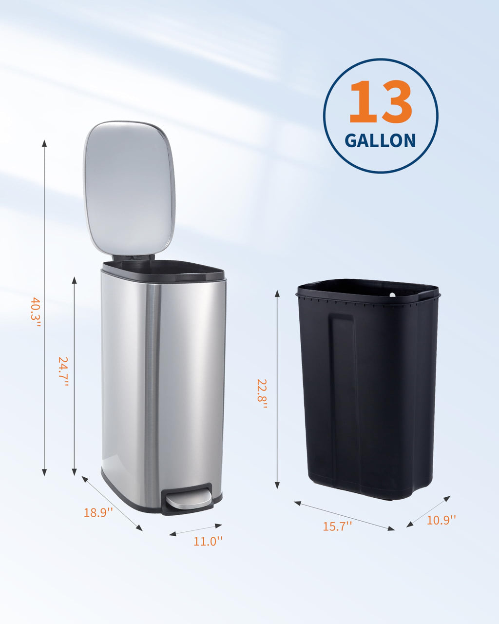 50L Stainless Steel Step Trash Can with Lid C6828