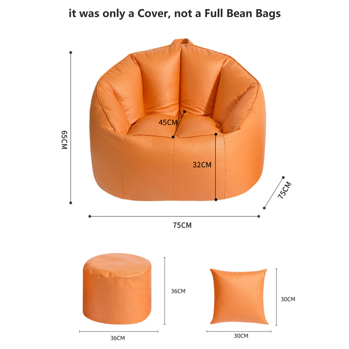 Stuffable Bean Bag Chair Cover Small Beige Yellow B1715