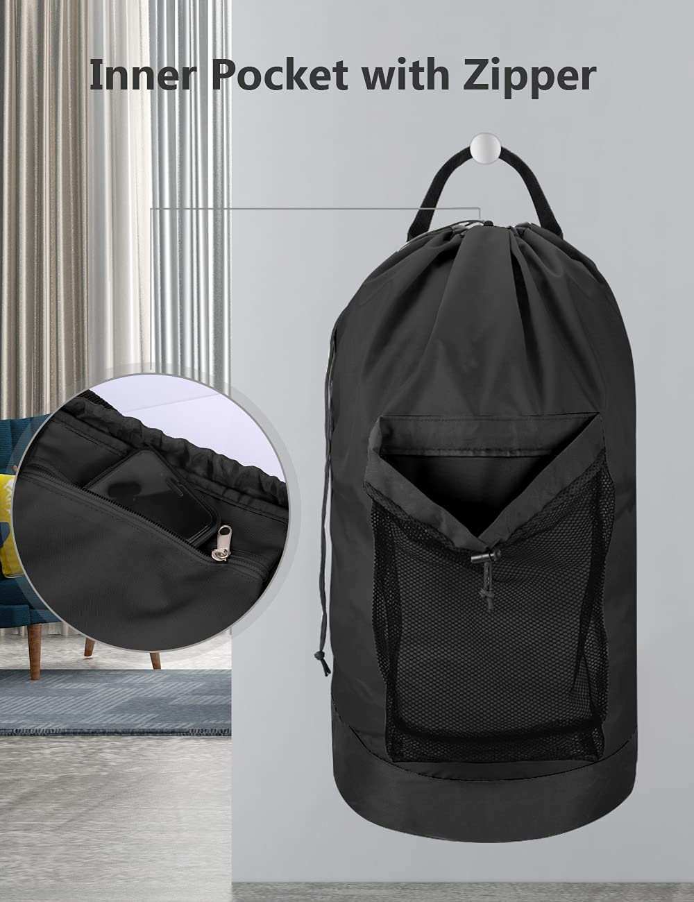 Black 115L Laundry Bag with Shoulder Straps G459385