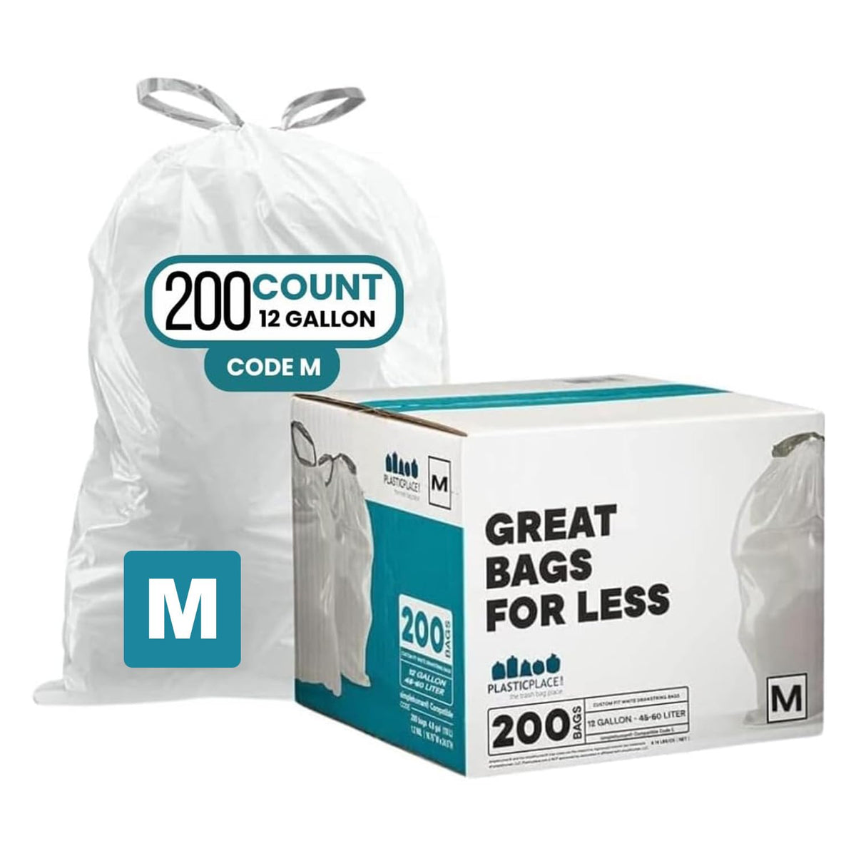12 Gallon Drawstring White Trash Bags 200 Count R95088