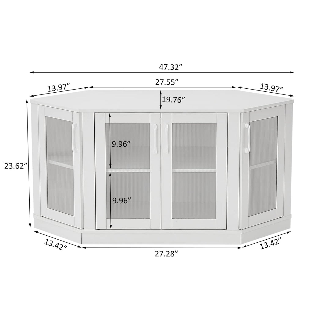 White 47 Inch Corner TV Stand with 4 Doors and Shelves O8835