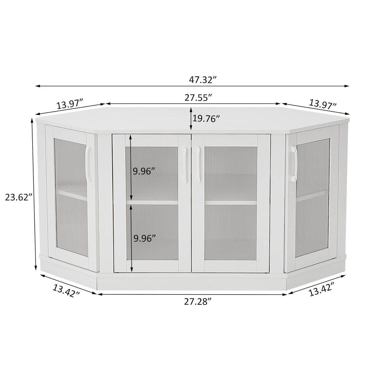 White 47 Inch Corner TV Stand with 4 Doors and Shelves O8835