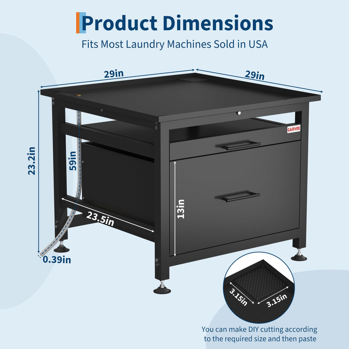 29" Black Metal Washer and Dryer Pedestal with Drawer O604