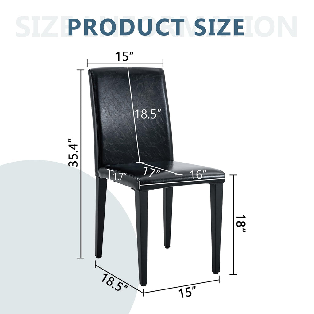 Black PU Leather Upholstered Dining Chairs Set of 2 with Metal Legs B36206