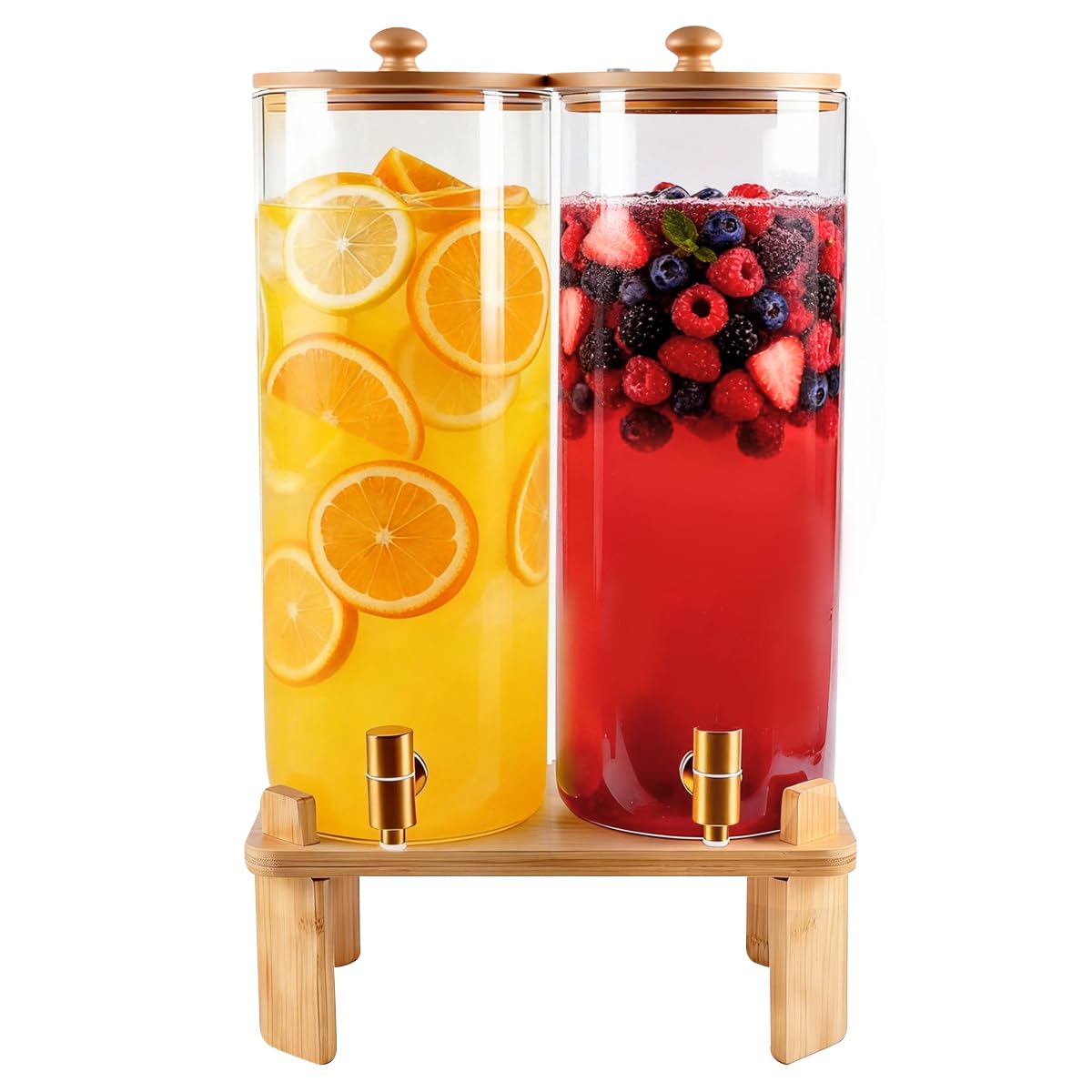 2 Gallon 2 Pack Glass Drink Dispenser with Wood Stand G969219