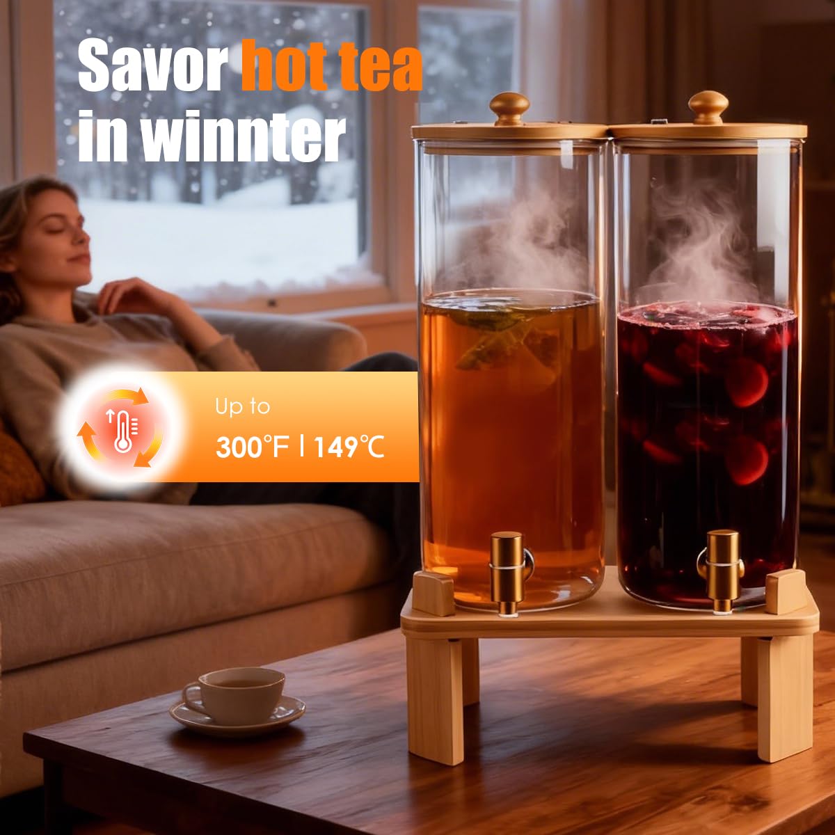 2 Gallon 2 Pack Glass Drink Dispenser with Wood Stand G969219