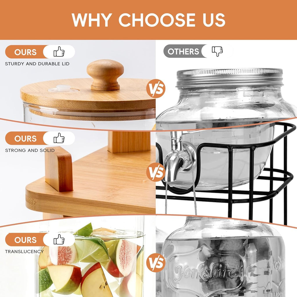 2 Gallon 2 Pack Glass Drink Dispenser with Wood Stand G969219
