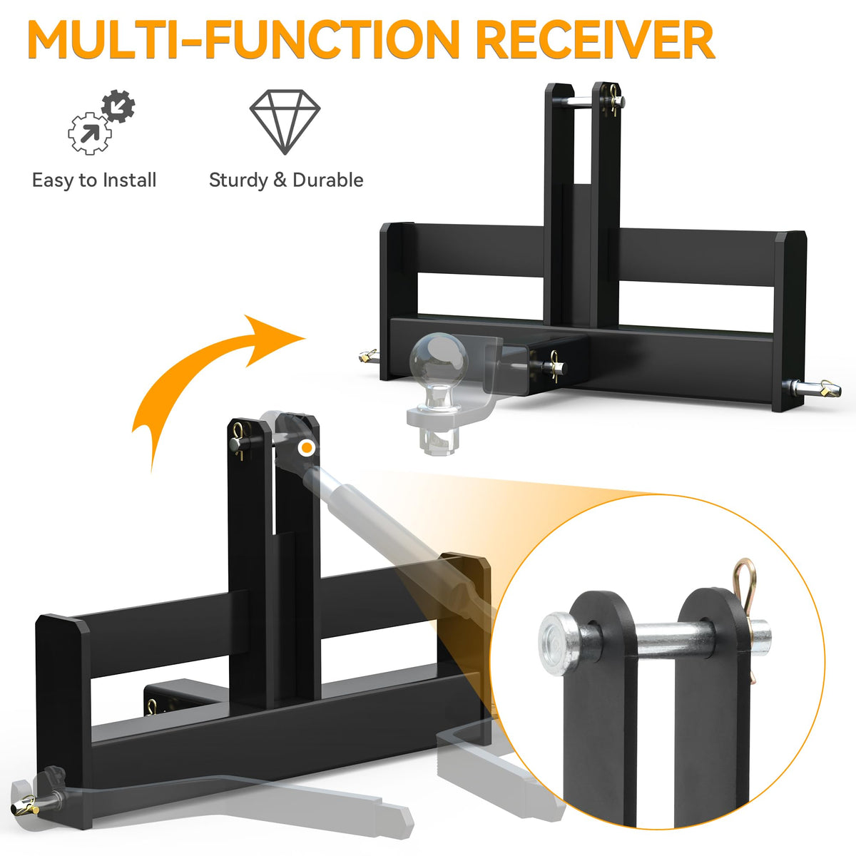 3 Point Hitch Receiver with Suitcase Weight Brackets Category 1 N9257
